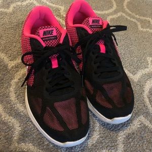 Black and Pink Nike Revolution 3 Shoes